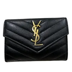 YSL　サンローラン　折り財布　Vステッチ　キャビアスキン