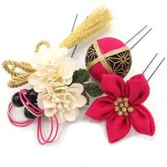 髪飾り 成人式 振袖 袴 ３点セット ピンク 大人 浴衣 かんざし 簪 房飾り 卒業式 フォーマル 結婚式 花飾り 玉飾り つまみ細工 ちりめん W28 W 323-260 髪飾り ローズ u877