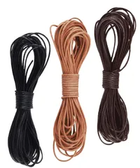 【迅速発送】TerraShine 牛革紐 3束入り 本革紐 リアルレザー レザーコード レザークラフト紐 丸紐 革紐 アクセサリー用紐 ネックレス用 アクセサリー作り 手芸 DIY用 （2mm*3m）