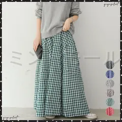 ロングスカートレディースギンガムチェックハイウエスト ミモレ丈スカート 体型カバー フレアスカート 春秋夏 バックウエストゴム ゆったり