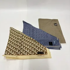 ★M28 未使用品 ブランドハンカチ バンダナ まとめ 3点 burberrys YVES SAINT LAURENT CELINE バーバリー イブサンローラン セリーヌ 総柄 綿100%