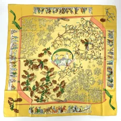 HERMES エルメス カレ 90 Neige d'Antan 去年の雪 イエロー系 クリスマス シルクスカーフ 大判 2001年 Cathy Latham