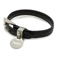 PRADA プラダ ベルトブレスレット サフィアーノ レザー NERO 黒 ブラック Mサイズ シルバー金具