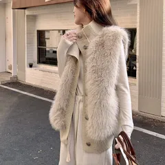 ファーベスト レディース ニットベスト もふもふ フェイクファー ニット ベスト 立ち襟 ノースリーブ アウター 羽織り トップス 無地 おしゃれ カジュアル 可愛い 通勤 通学 ファッション 秋 冬 FdGd463