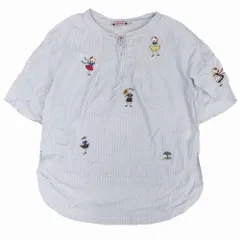 アルベロベロ OLLEBOREBLA オレボレブラ ストライプ柄 シャツ ブラウス チュニック ブタさん 刺繍 トップス 青 レディース 【中古】