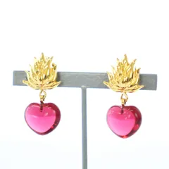 ニナリッチ NINA RICCI ヴィンテージ イヤリング ハート ストーン 赤 レッド ゴールド /TK