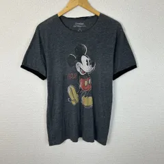 Disney ディズニー ミッキーマウス リンガーTシャツ チャコールグレー Lサイズ メンズ 古着 アメカジ