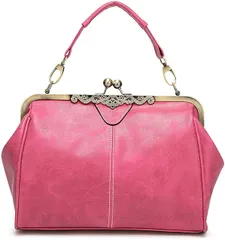 ハンド バック ショルダー 2WAY レディース レザー 調 レトロ バッグ カバン がま口 4カラー 革 ばっく ばっぐ おしゃれ オシャレ かわいい カワイイ ガマ 口 ストラップ ショルダー ピンク ブルー グリーン カーキ グレー ポシェッ [ピンク]