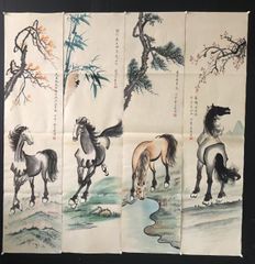 徐悲鴻 奔馬図 横幅六尺 掛軸 馬図 動物画 水墨画 純手描き 中国美術
