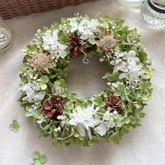 Natural＊ころころミモザとかすみ草のリース☆ミモザリース☆ドライ