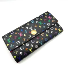 【鑑定済み】正規品 ルイヴィトン LOUIS VUITTON  モノグラム マルチカラー ポルトフォイユ･サラ ノワール ヴィオレ  二つ折り 長財布 ウォレット ブラック パープル ゴールド金具 黒