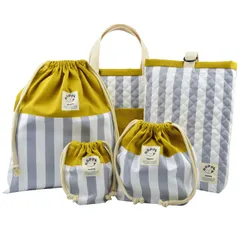 [HOPPE] 5点セット 通園 通学 入園 準備 入園入学祝い 進学祝い プレゼント ギフト お祝い 必須アイテム 幼稚園 保育園 小学校 レッスンバック シューズバッグ 巾着 キッズ (グレーストライプ)