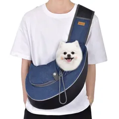 飛び出し防止ストラップ付 キャリーバッグ 猫 調節可能 小型犬 ペットバッグ ドッグスリング (デニムブルー 抱っこ紐 犬 S) メッシュ ペットスリング