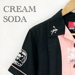 美品 CREAM SODA クリームソーダ Rollin Skulls S/S ボウリングシャツ PD15SH-02 半袖 クリソ M ブラック ピンク メンズ