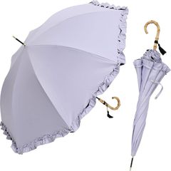 assa 日傘 レディース 長傘 フリル 大きい 58cm ワイド 大判 Lサイズ ジャンプ傘 UVカット 100 遮光 遮熱効果 晴雨兼用 ワンタッチ (FJL005/パープル) 0のサムネイル