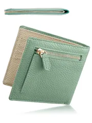 【新着商品】二つ折り 薄型 本革 薄い コンパクト キャッシュレス スクエア レディース コンパクト 財布 軽い 収納のプロ監修】 スリム ミニ 【極薄7mm ウォレット ミニ財布 スキミング防止 [アンコール] (アイスグリーン)