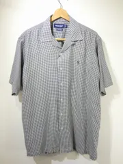 90s 00s ビンテージ Ralph Lauren POLO GOLF ラルフローレン CALDWELL ホワイト×ブラック 黒 ポニー刺繍 ギンガムチェック ループカラー 開襟 半袖 S/S シャツ L CLAYTON