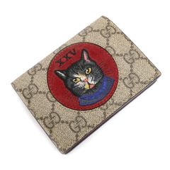 GUCCI グッチ GGスプリーム ミスティックキャット コンパクトウォレット 二つ折り財布 ベージュ×レッド 499380 レディース 中古