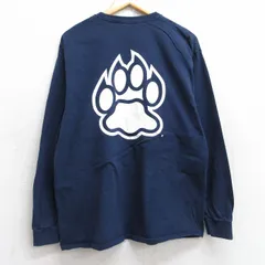 L/古着 長袖 ビンテージ Tシャツ メンズ 00s UNH 肉球 コットン クルーネック 紺 ネイビー 25aug28 中古