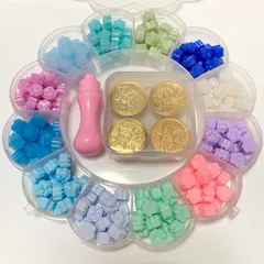 アウトレット品 6点 シーリングスタンプ セット 【 ヘッド 4個 ハンドル シーリングワックス 240粒 】 メルヘン くま テディベア 妖精 肉球 ワックス 半透明 クリア パステルカラー 初心者 スターターキット ピンク