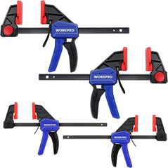 【人気商品】WORKPRO クランプ Fクランプ クイックバークランプ 120mm&150mm 4本組 最大締付力約23kg&68kg 1セット2役 クイックリリースレバー 滑り止め 樹脂保護パッド付き 木工作業 木材 強力固定 接着 溶接 切削 DIY工具