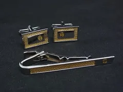 ■美品■ dunhill ダンヒル ネクタイピン カフスボタン カフリンクス アクセサリー 2点セット メンズ シルバー系×ゴールド系 DI1218 冠婚葬祭 結婚式 葬式