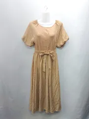 ◇ ⊂Φ Andemiu アンデミュウ 半袖 ロング ワンピース サイズフリー キャメル レディース E  【1410290040256】