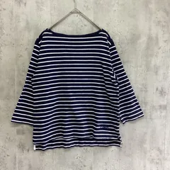 coen コーエン　ボートネック7分袖カットソー　レディース　白×ネイビー×ボーダー柄　Mサイズ