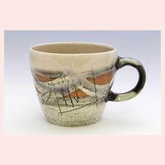 ☆作家もの器☆長田恵☆マグカップ大☆鳥×ピンク花☆コーヒーカップ 