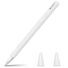 新品　カバー グリップ シリコン保護ケース ホルダー 握りやすい 第2世代用 軽量 Pro/ ソフト 全面保護 Pencil 充電可能 Apple 紛失 落下防止 for スリーブケース Fintie ペン先カバー付き(ホワイト)