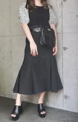 Black Denim Slit Mermaid Long Skirtのサムネイル