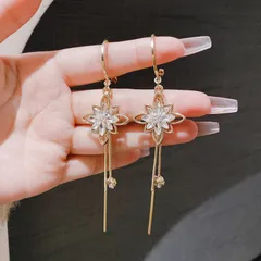 ピアス 韓国デザイン フラワーピアス ゴールド ロングピアス S925