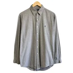 Polo Ralph Lauren ポロ ラルフローレン ボタンダウンシャツ グレンチェック柄 コットンシャツ チェック柄 長袖シャツ ワンポイントロゴ 刺繍 グレー×白 Lサイズ程度 No.U909