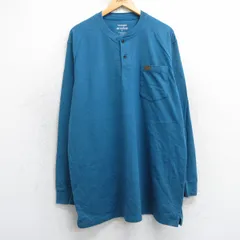 XL/古着 ラングラー 長袖 Tシャツ メンズ ワンポイントロゴ 胸ポケット付き 大きいサイズ ロング丈 コットン ヘンリーネック 紺系 ネイビー