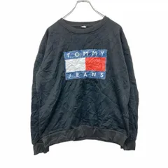 TOMMY JEANS プリントスウェット トレーナー XLサイズ トミージーンズ ブラック 古着卸 アメリカ仕入 t2406-3241