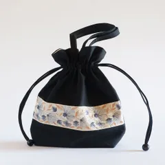 巾着トート 帆布バッグ インド刺繍リボン お散歩バッグ トートバッグ  ハンドメイド 布 バッグ ブルーフラワー