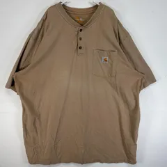 古着 カーハート Carhartt 半袖Tシャツ ワンポイント ロゴ 胸ポケ ヘンリーネック 大きいサイズ 肉厚 フェード 2XL  ベージュ 無地 メンズ