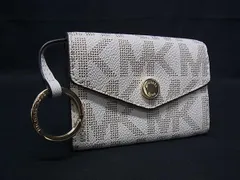 ■美品■ MICHAEL KORS マイケルコース MK柄 レザー キーリング付き コインケース コインパース 小銭入れ アイボリー系 DJ1250