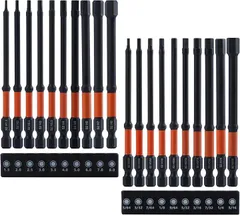 SPEEDWOX 20本セット 六角レンチ ビット 六角レンチドリルビットセット 六角ビットセット ロング 全長100mm 六角シャンクS2スチール六角ビットセット インパクトドライバービット 磁気ビット(オレンジ ＆ ブラック,  4インチ)