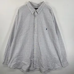 古着 ラルフローレン RALPH LAUREN 長袖シャツ ボタンダウンシャツ 大きいサイズ ワンポイント ビッグサイズ 4XB  ホワイト チェック メンズ