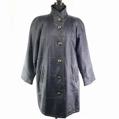 日本製★PLLIS ONE★スタンドカラー/レザーコート【レディース-F/紺】ハイネック/裏地総ペイズリー柄/両サイドポケット/Made in Japan◆BC271W<sale>