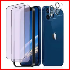 mini 12 強化ガラスフィルム (2枚)＋レンズ保護フィルム (2枚) 防指紋/飛散防止 DZHFU【ブルーライトカット】iPhone /硬度9H/気泡ゼロ/貼りミスゼロ 全面保護フィルム ガイド枠付き (5.4インチ)