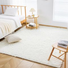 【特価セール】防ダニ 抗菌 洗える 防臭 滑り止め付 185x185cm オールシーズン快適に使用 絨毯 床暖房 長方形 ラグマット ホットカーペット対応 シャギーラグ ふわふわ肌触り カーペット ラグ ホワイト Zdeysun
