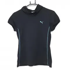 【超美品】プーマ 襟付き半袖シャツ 黒 ロゴライトブルー レディース S ゴルフウェア PUMA