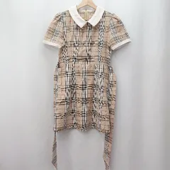 ◇ ⊂ evelyn エブリン チェック柄 半袖 ミニ丈 ワンピース サイズF ベージュ系 レディース E  【1506130008507】