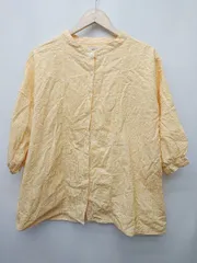 ◇ ⊂ Samansa Mos2　SM2 ストライプ　コットン 七分袖 シャツ　ブラウス サイズF イエロー レディース P  【1410230010196】