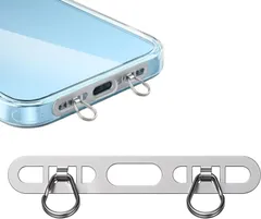 スマホ ストラップホルダー 【極薄0.4mm・2口 ダブルリング・ステンレス製】金属製タグパッチ 携帯ストラップホルダー 薄型 丈夫10kgまでの荷重量 スマホケースに挟む iPhone 対応 充電影響なし 落下紛失防止 シルバー