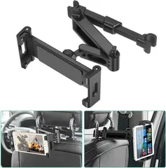 4.7-12.9インチ全機種対応 タブレットスマホ両用車載ホルダー 充電可能ホール付き 360度回転 取り付け簡単 スタンド 固定 タブレット 用 後席 バーの適用幅範囲12cm-15cm ヘッドレスト 後部座席用スマホ車載ホルダー 車 車 後部座席【2024のサムネイル