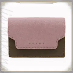 【中古】MARNI マルニ サフィアーノ レザー シンダーローズ カーキベージュ系 ブルーグリーン系 財布 三つ折りウォレット 三つ折り財布 ミニ財布 ゴールド金具 RFMOW02U09 LV520