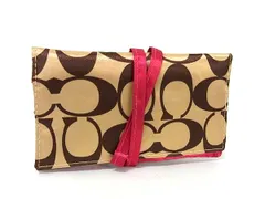 ■新品同様■ COACH コーチ シグネチャー ナイロン ポーチ ジュエリーケース アクセサリーケース 小物入れ ベージュ系 DH9749